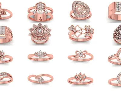 110 Solitaire Wedding Engagement Women Rings Collection 3D Model Pack