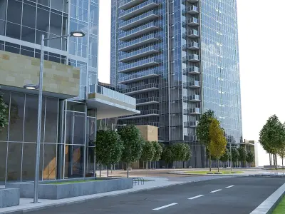 Residential Tower Complex 01 Low-poly 3D model
