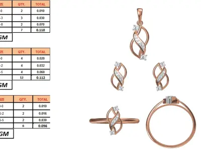 Light wt Ring Earrings Pendant set 3dm stl 1-render details 3D print model