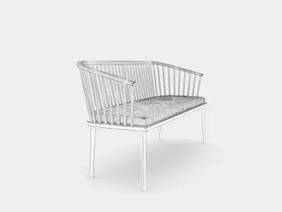 Classic wood bench with struts 3D model