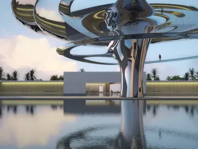 Futuristic Landmark Pavilion with Sculptural Metal Canopy 3D model
