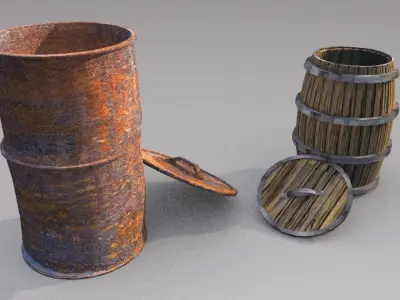 casks oil-barrels Low-poly 3D model