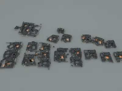 Asia Ancient buildings courtyard Low-poly 3D model