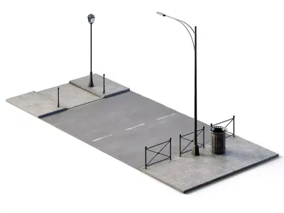 Street Path Set 6m x 14m Low-poly 3D model