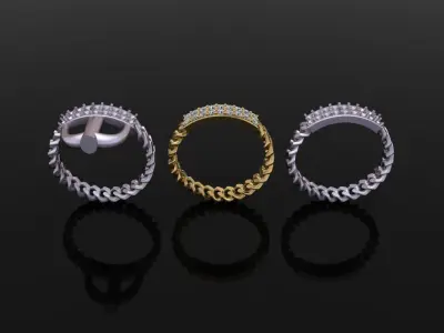 ID DIAMOND BAR CUBAN LINK CHAIN RING MIX SIZES 7 3D print model