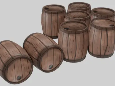 High and Low Poly Rustic Handcrafted Wooden Barrel Low-poly 3D model