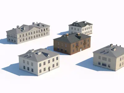 Mid-century residential building set 3D model