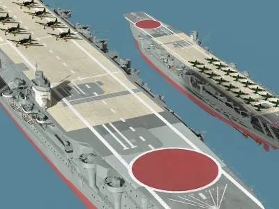 Japanese Aircraft Carrier Kaga with A6M Zero Light Deck Fighters 