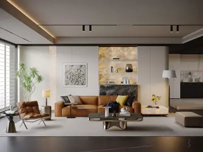 Italian style light luxury living room 3D model