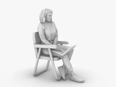 Woman with computer 3D print model