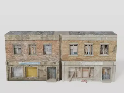 Destroyed WW 2 facades Low-poly 3D model