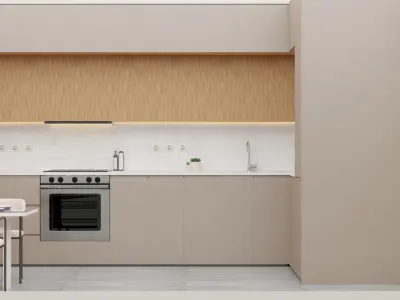 Minimalist kitchen 3D model Low-poly 3D model