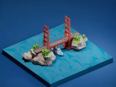 Golden Gate Bridge Low-poly 3D model buy