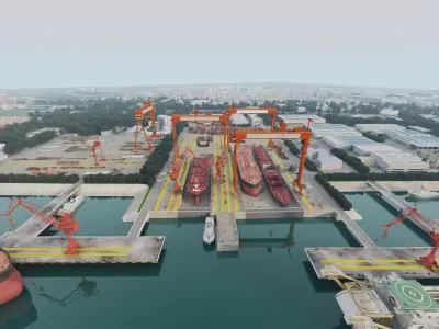 Large Container Port Scene  Low-poly 3D model