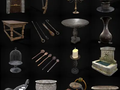 Medieval Prop Mix Fifty Six 3D Model Pack