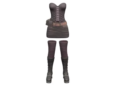 Mini Skirt Boots Stockings Corset Punk Outfit Low-poly 3D model