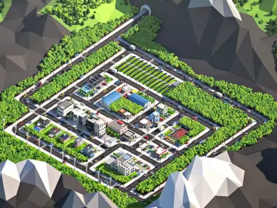 Cartoon Low Poly City Pack V2 Low-poly 3D model