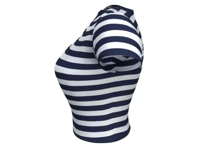 Striped Crew Neck Vintage Crop T-Shirt Top Low-poly 3D model