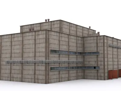 Hangar industrial building Low-poly 3D model