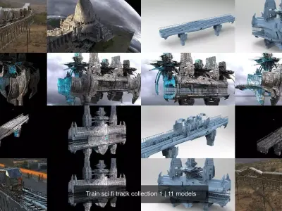 Train sci fi track collection 1 3D Model Pack