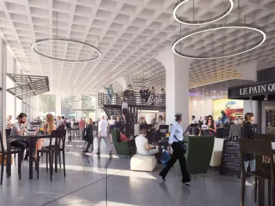 Modern Office Tower with Public Park and Lively Ground Floor 3D model