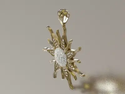 Sun Daisy Pendant with Central Pave Cluster model jp0389 3D print model