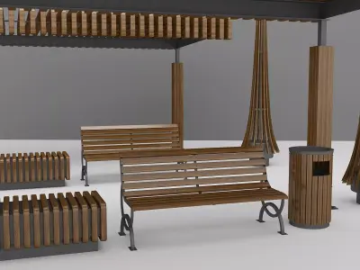 Modular Urban Pavilion with Wooden Elements Free 3D model