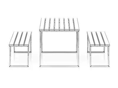 Black Table and Benches 3D model