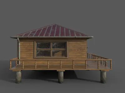 Abandoned Old Wooden House Low-Poly PBR Game Ready 3D Model Low-poly 3D model