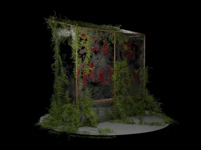 Postapocalypse Bus Stop Low-poly 3D model