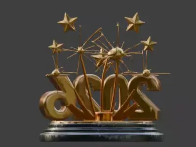 Golden 2026 New Year Celebration 3D Sculpture Low-poly 3D model
