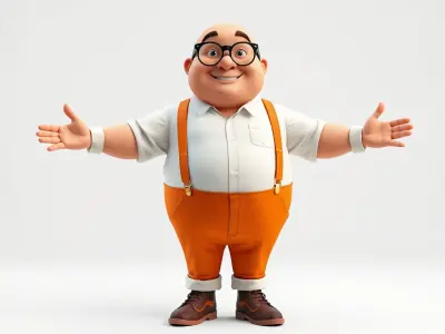 Charming Bald Guy with Glasses in Suspenders Rigged and Animated Low-poly 3D model