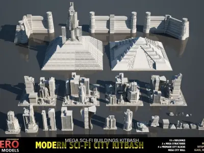THE MEGA COLLECTION  SCIFI KITBASH CITYSCAPE 3D Model Pack