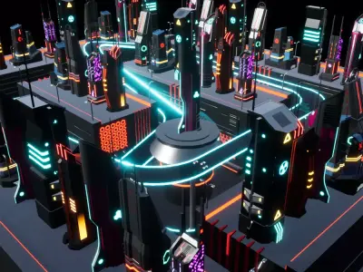Cyberpunk Race Town Low-poly 3D model