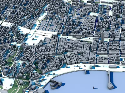 Baku Cityscape Azerbaijan Caspian Sea Skyline Flame Towers  3D model