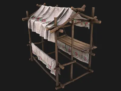 Tent  Ornament Flowers  Low-poly 3D model