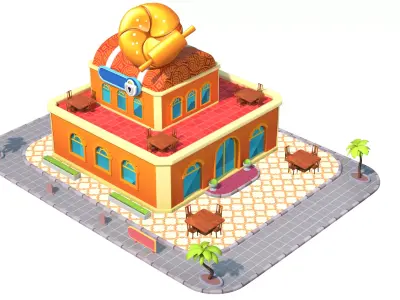 Cartoon Bakery Building 3D Model FBX Textured Low-poly 3D model