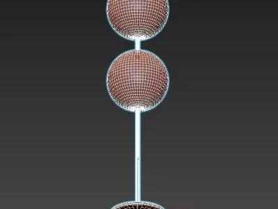 ORBITAL floor lamp with two round glass shades and gold base 3D model