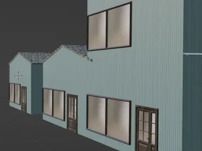 low poly house set of buildings with windows and doors Free low-poly 3D model