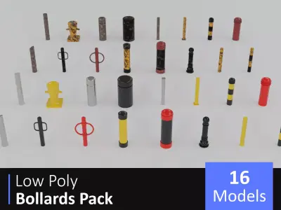 Bollards Pack Low-poly 3D model