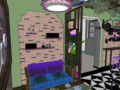 Sun roomn restaurant card seat bar European style screen 3D model