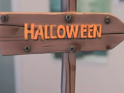 Halloween Wooden Signpost Low-poly 3D model
