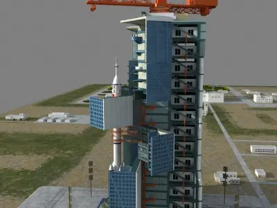 Launch Center and CZ-2F Rocket 3D model
