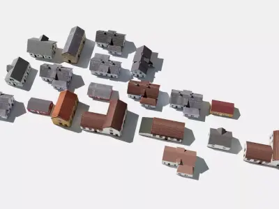 Nordic low poly houses Town Photo based 20 Houses European Low-poly 3D model