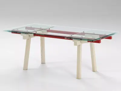 Tracks table with glass top and wooden legs 3D model