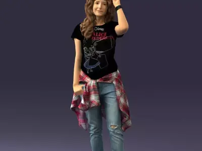 000398 Young Woman in Casual Street Outfit Low-poly 3D model