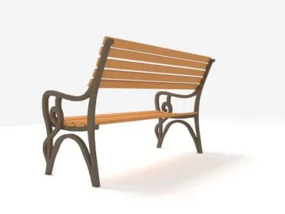 Bench wooden Low-poly 3D model