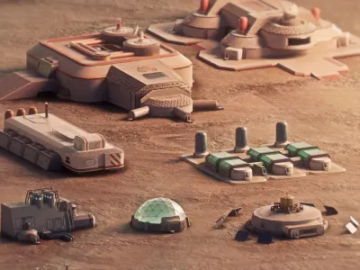 Space base buildings 3D Model Pack