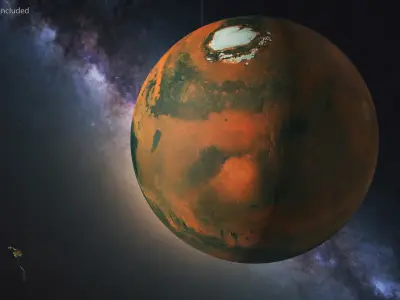  Satellite Station on Orbit Planet Mars 