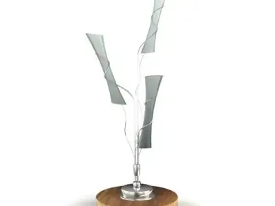 Modern Silver Tri Bulb Lamp With Wooden Base 3D model